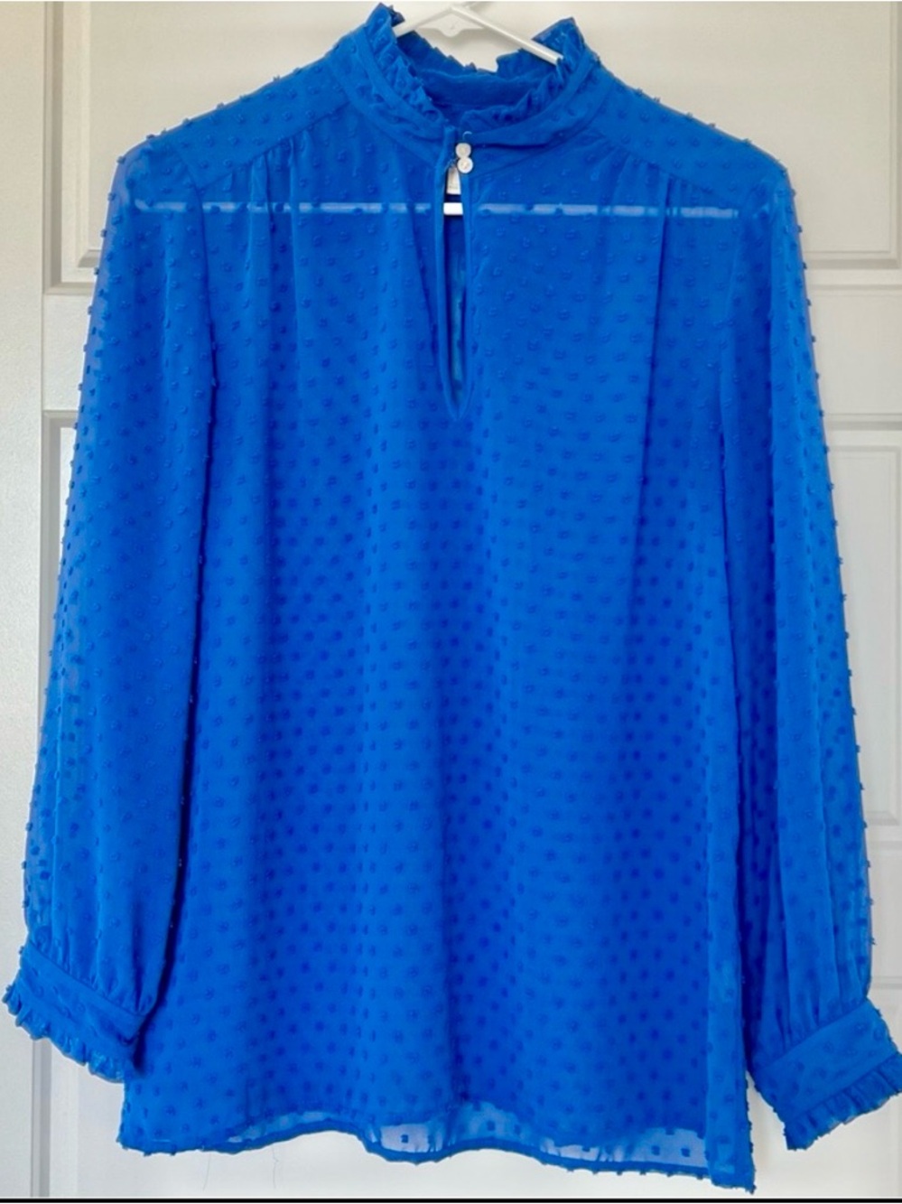 J. Crew Factory Royal Blue Clip Dot Lightweight Long Sleeve Blouse